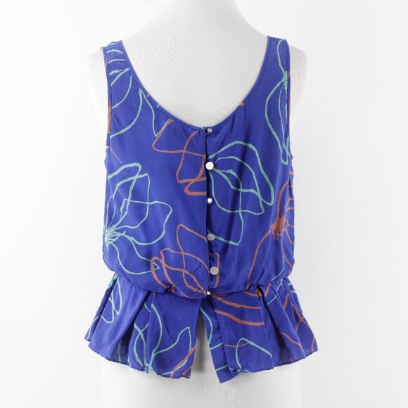 Sariah Sz 6 Royal Blue Multi Lined Back Buttons Peplum Silk Polyester Top - Picture 10 of 12